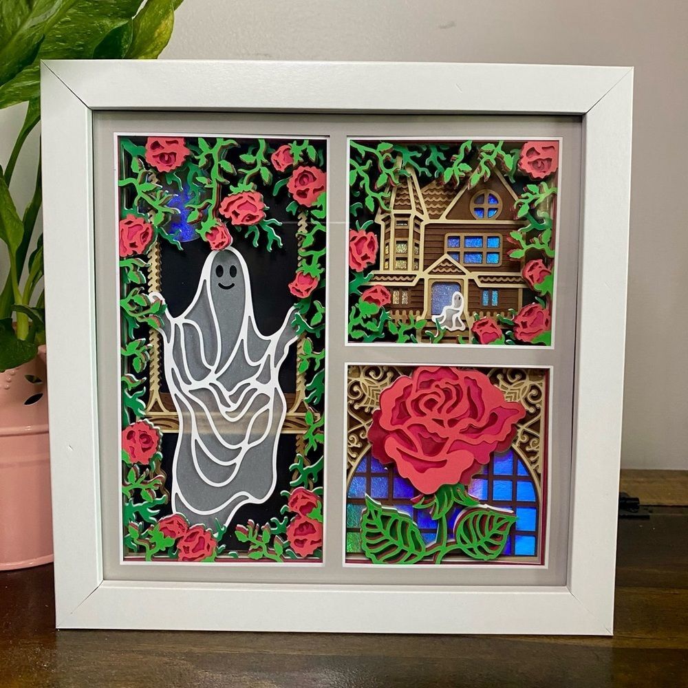 3D Ghost & Roses Halloween Shadowbox - Picture 4 of 6